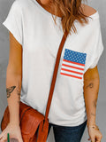 American Flag Pocket Cold Shoulder Top Aosig