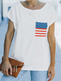 American Flag Pocket Cold Shoulder Top Aosig