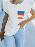 American Flag Pocket Cold Shoulder Top Aosig