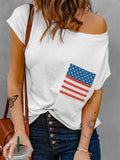 American Flag Pocket Cold Shoulder Top Aosig