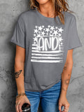 American Flag Print Crew Neck Graphic T-shirt Aosig