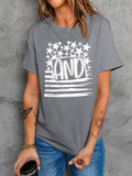 American Flag Print Crew Neck Graphic T-shirt Aosig