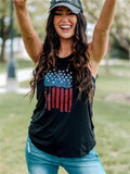 American Flag Print Crew Neck Vest Aosig