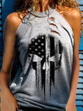 American Flag Skull Print Cutout Pattern Vest Aosig