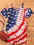 American Flag Star Cold Shoulder Mini Dress Aosig