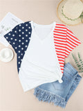 American Flag Star and Stripe V-Neck T-Shirt Aosig