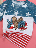 American Flag Sunflower Heart Color Block Pattern T-shirt Aosig