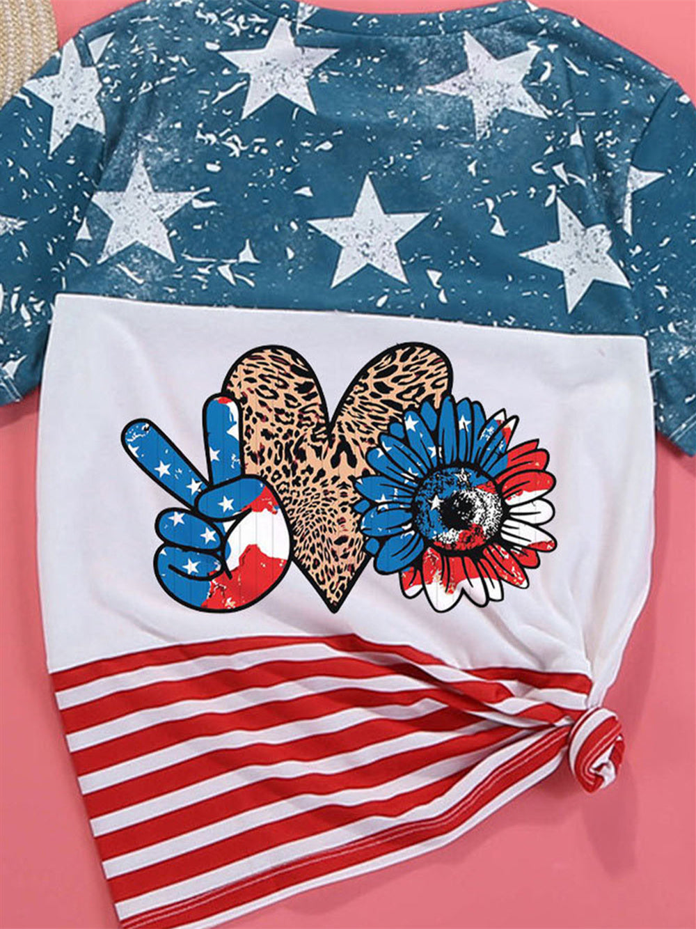 American Flag Sunflower Heart Color Block Pattern T-shirt Aosig