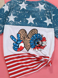 American Flag Sunflower Heart Color Block Pattern T-shirt Aosig