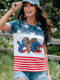 American Flag Sunflower Heart Color Block Pattern T-shirt Aosig