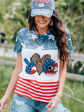 American Flag Sunflower Heart Color Block Pattern T-shirt Aosig
