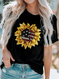 American Flag Sunflower T-shirt Aosig