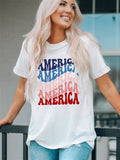 American Letter Gradient Color Print Crew Neck T-shirt Aosig
