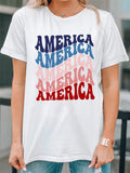 American Letter Gradient Color Print Crew Neck T-shirt Aosig
