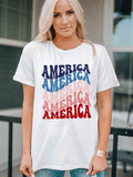American Letter Gradient Color Print Crew Neck T-shirt Aosig