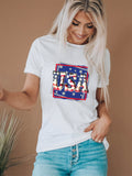 American Monogram Print Crew Neck T-shirt Aosig