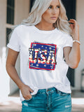 American Monogram Print Crew Neck T-shirt Aosig