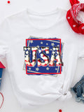 American Monogram Print Crew Neck T-shirt Aosig