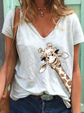 Animal Print Short Sleeve V-Neck T-Shirt Aosig