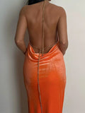 Backless Chain Slim Dress Aosig