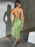 Backless Lace-Up Slim Slit Evening Dress Aosig