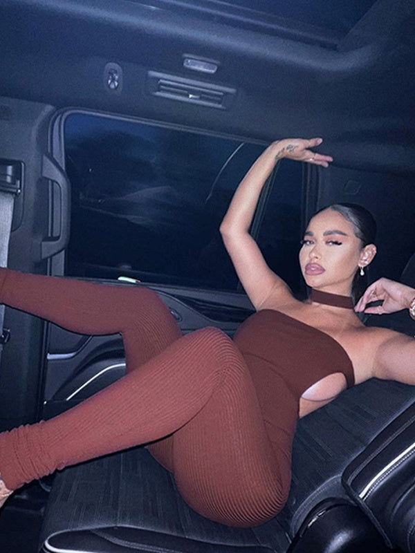 Backless Solid Color Jumpsuit Aosig
