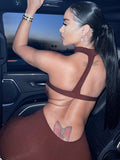 Backless Solid Color Jumpsuit Aosig
