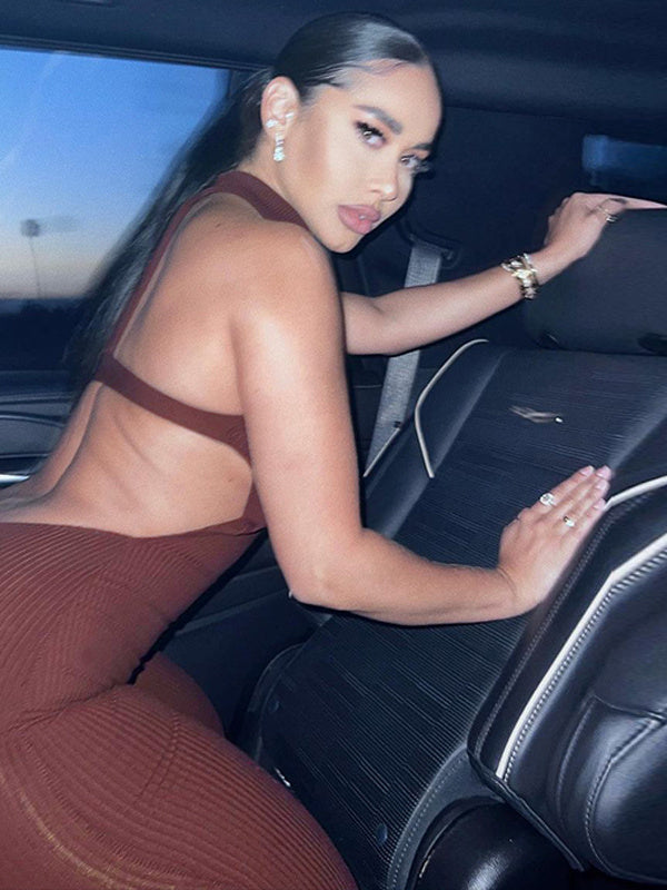 Backless Solid Color Jumpsuit Aosig