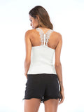 Backless Top Sleeveless Slim Fit Pink Lace Aosig