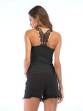 Backless Top Sleeveless Slim Fit Pink Lace Aosig