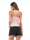 Backless Top Sleeveless Slim Fit Pink Lace Aosig