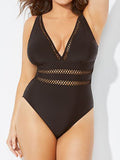 Backless V-Neck Cutout Solid Color One Piece Swimsuit Aosig