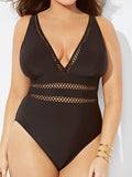 Backless V-Neck Cutout Solid Color One Piece Swimsuit Aosig