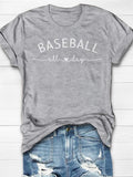 Baseball All Day Print Short Sleeve T-shirt Aosig