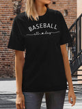 Baseball All Day Print Short Sleeve T-shirt Aosig