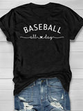 Baseball All Day Print Short Sleeve T-shirt Aosig