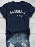 Baseball All Day Print Short Sleeve T-shirt Aosig