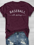 Baseball All Day Print Short Sleeve T-shirt Aosig