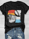 Baseball And Glove Print Short Sleeve T-shirt Aosig