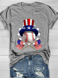 Baseball Flag Design Print Short Sleeve T-Shirt Aosig