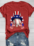 Baseball Flag Design Print Short Sleeve T-Shirt Aosig