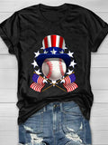 Baseball Flag Design Print Short Sleeve T-Shirt Aosig