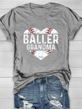 Baseball Granma Heart Print Short Sleeve T-Shirt Aosig