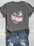 Baseball Heart Print Short Sleeve T-Shirt Aosig