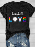 Baseball Love Print Short Sleeve T-Shirt Aosig