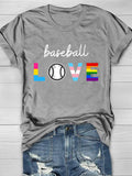 Baseball Love Print Short Sleeve T-Shirt Aosig