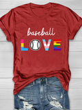 Baseball Love Print Short Sleeve T-Shirt Aosig