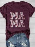 Baseball Mama Print Short Sleeve T-shirt Aosig