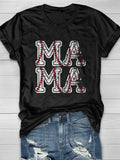 Baseball Mama Print Short Sleeve T-shirt Aosig