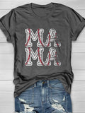 Baseball Mama Print Short Sleeve T-shirt Aosig